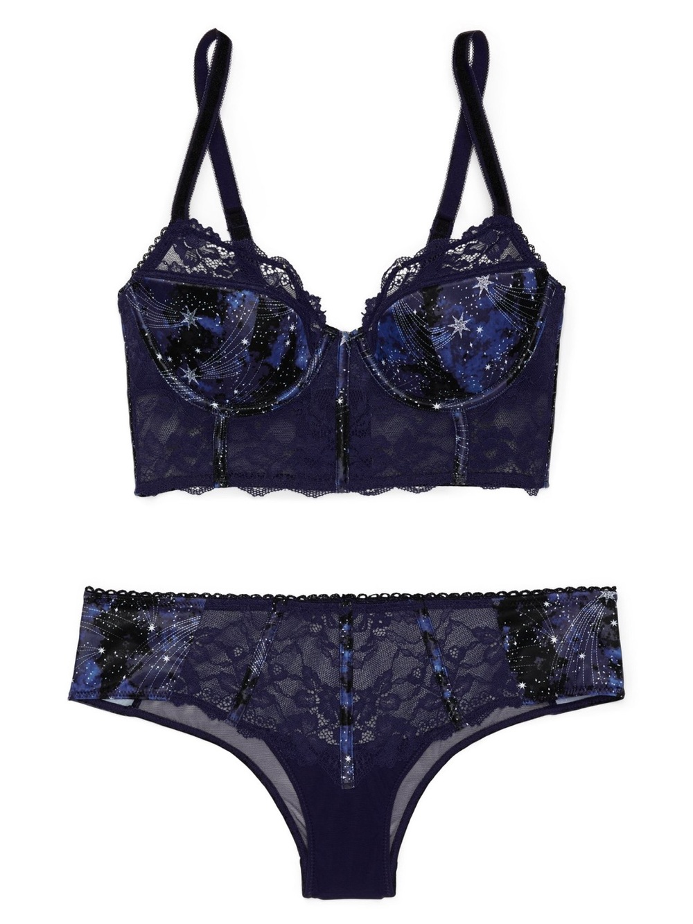 Adore Me Lisette Contour Corset Bra & Panty Set in Celestial Navy Blue 👽 NWOT